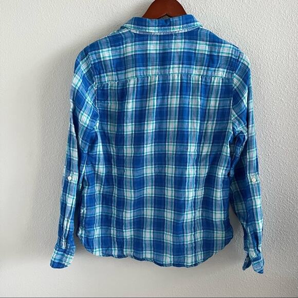Tommy Hilfiger Blue Plaid Double Layer Contrasting Cotton Shirt Women Large - Picture 2 of 8